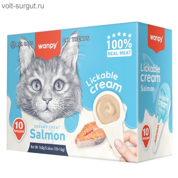 Wanpy Cat Крем-лакомство из лосося в ложечке для кошек Wanpy Cat Крем-лакомство из лосося в ложечке для кошек