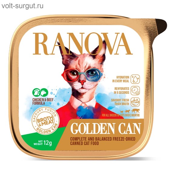 Ranova Полнорационный сухой (сублимированный) корм для кошек консервированный с курицей и говядиной