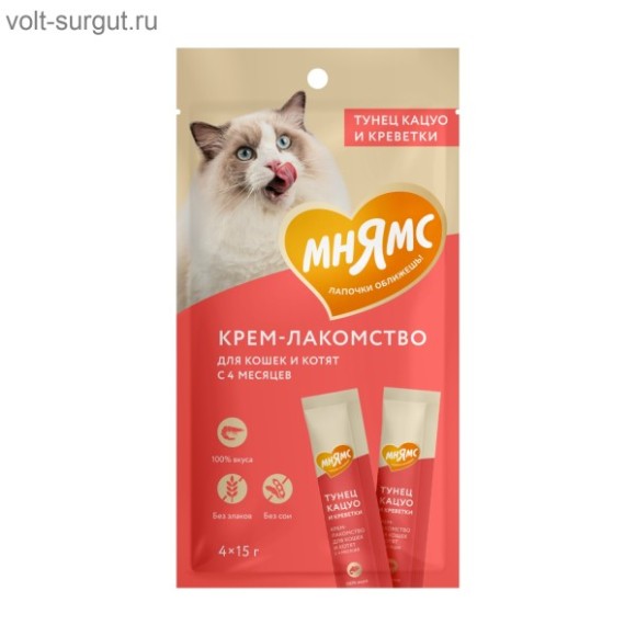 Мнямс крем-лакомство для кошек с тунцом Кацуо и креветками Мнямс крем-лакомство для кошек с тунцом Кацуо и креветками