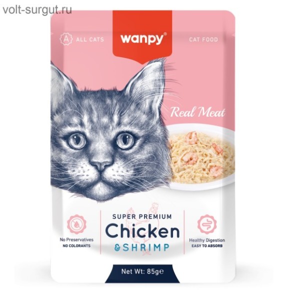 Wanpy Cat Пауч для кошек из курицы и креветок