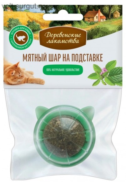 Деревенские лакомства для кошек Мятный шар на подставке Деревенские лакомства для кошек Мятный шар на подставке