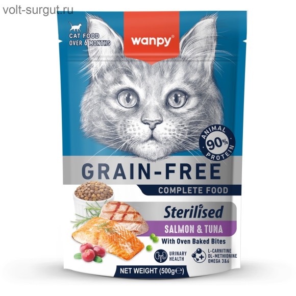 Wanpy Cat Сухой беззерновой корм для стерилизованных кошек с лососем, тунцом и курицей