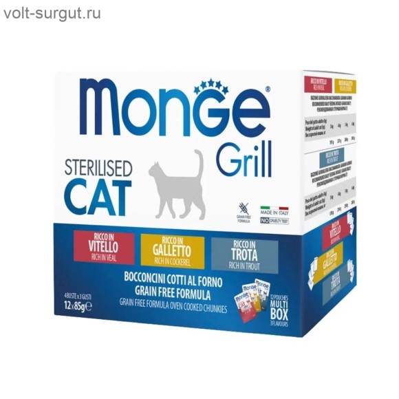 Monge Cat Grill Mix Sterilised кусочки в желе: курица, телятина, форель Monge Cat Grill Mix Sterilised кусочки в желе: курица, телятина, форель
