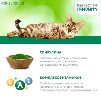 Perfect Fit Immunity для поддержания иммунитета кошек с добавлением спирулины, Индейка в желе