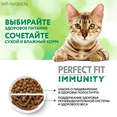 Perfect Fit Immunity для поддержания иммунитета кошек с добавлением спирулины, Индейка в желе