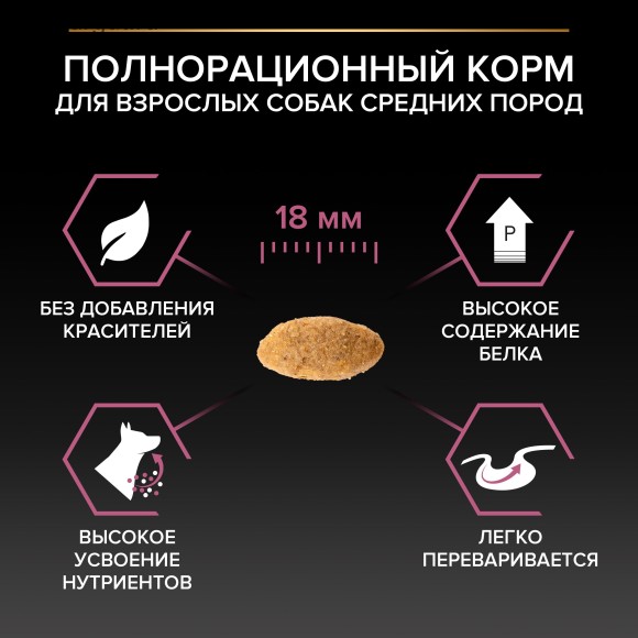 Pro Plan Dog для взрослых собак средних пород с чувствительной кожей, с Лососем Pro Plan Dog для взрослых собак средних пород с чувствительной кожей, с Лососем