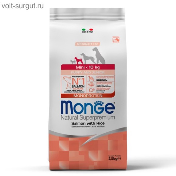 Monge Dog Speciality Line Monoprotein для щенков мелких пород, из лосося с рисом Monge Dog Speciality Line Monoprotein для щенков мелких пород, из лосося с рисом