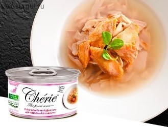 Pettric Cherie Смесь из ломтиков Желтоперого и Полосатого Тунца с Кусочками Дикого Лосося в подливе