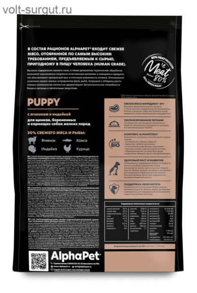 AlphaPet Superpremium с ягненком и индейкой для щенков, беременных и кормящих собак мелких пород