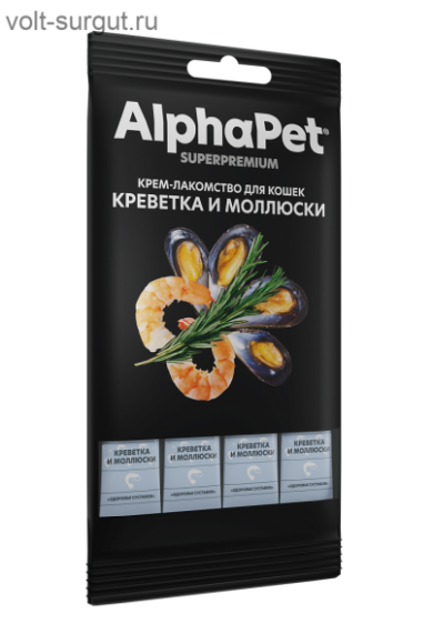 AlphaPet Крем-лакомство для кошек с креветкой и моллюсками