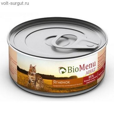 BioMenu ADULT Консервы д/кошек мясной паштет с Ягненком 95%-МЯСО