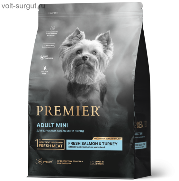 Premier Adult Mini для взрослых собак мелких пород с Лососем и Индейкой Premier Adult Mini для взрослых собак мелких пород с Лососем и Индейкой