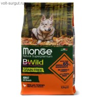 Monge Dog BWild GRAIN FREE для взрослых собак, беззерновой, утка с картофелем