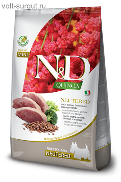 Farmina N&D Dog Quinoa Neutered с Уткой для стерилизованных собак мелких пород