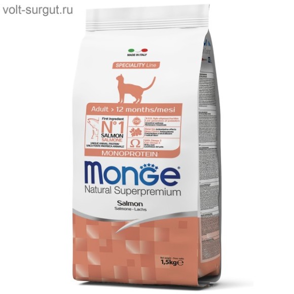 Monge Cat Speciality Line Monoprotein Adult для взрослых кошек, из лосося Monge Cat Speciality Line Monoprotein Adult для взрослых кошек, из лосося