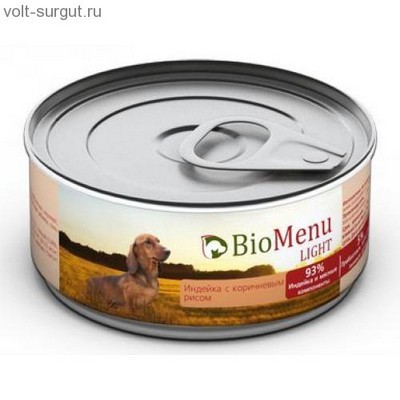 BioMenu LIGHT Консервы д/собак Индейка с коричневым рисом 93%-МЯСО BioMenu LIGHT Консервы д/собак Индейка с коричневым рисом 93%-МЯСО