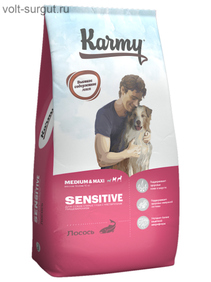 Karmy Sensitive Medium & Maxi Лосось для собак средних и крупных пород с чувствительным пищеварением Karmy Sensitive Medium & Maxi Лосось для собак средних и крупных пород с чувствительным пищеварением