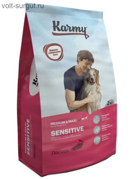 Karmy Sensitive Medium & Maxi Лосось для собак средних и крупных пород с чувствительным пищеварением Karmy Sensitive Medium & Maxi Лосось для собак средних и крупных пород с чувствительным пищеварением