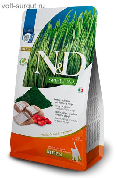 Farmina N&D Spirulina Kitten Сельдь, спирулина и ягоды годжи для котят, беременных кошек Farmina N&D Spirulina Kitten Сельдь, спирулина и ягоды годжи для котят, беременных кошек