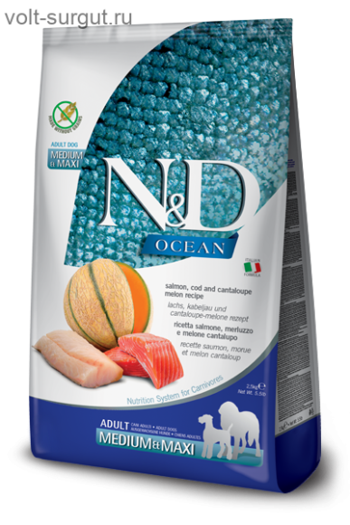 Farmina N&D Dog Ocean с лососем, треской и дыней для взрослых собак средних и крупных пород