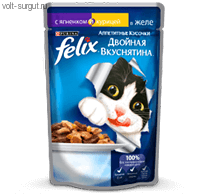 Felix Аппетитные кусочки, Двойная Вкуснятина С ягненком и курицей в желе Felix Аппетитные кусочки, Двойная Вкуснятина С ягненком и курицей в желе